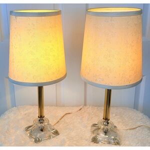 (2) Vintage MCM Hollywood Regency Lucite Glass Boudoir Table Lamps